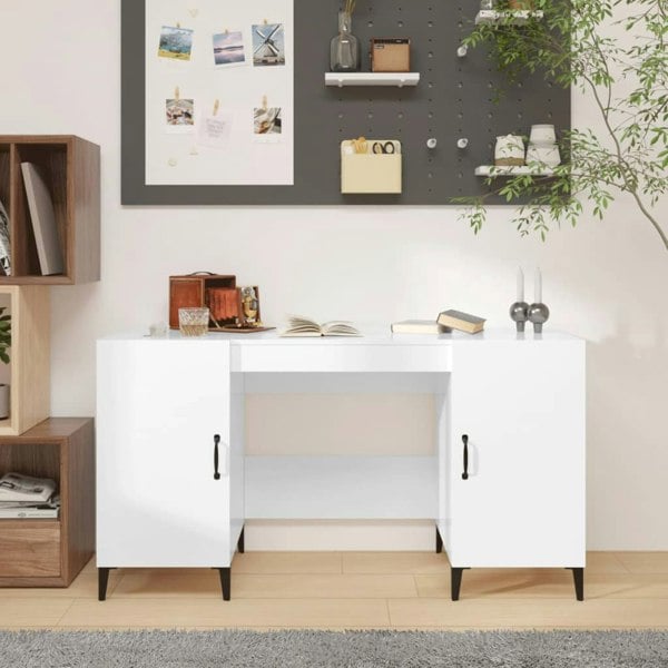 Berkfield Desk High Gloss White 140x50x75 cm Engineered Wood