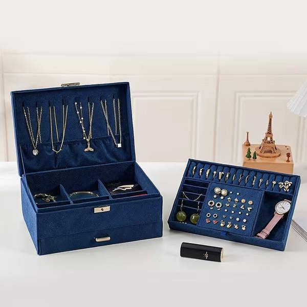 Dyzi Velvet Jewellery Box With Drawer Multi Compartment Storage Organiser