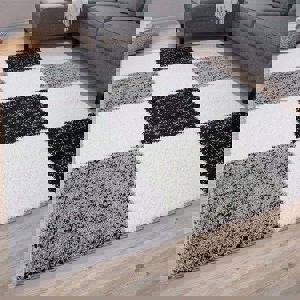 Geometric Design Thick Shaggy Area Rugs Grey