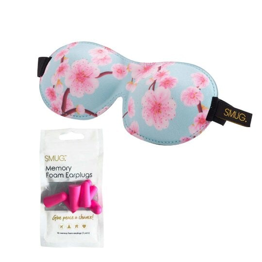 SMUG Contoured 3D Blackout Sleep Mask - Cherry Blossom Print - Sleep Mask & Pink Earplugs