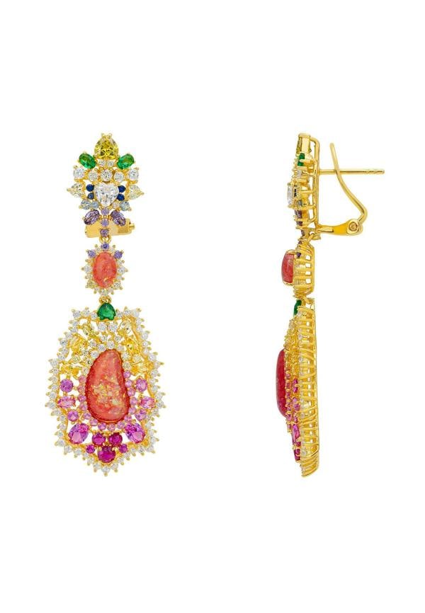 Latelita Frida Pink Opal Rainbow Drop Earrings Gold