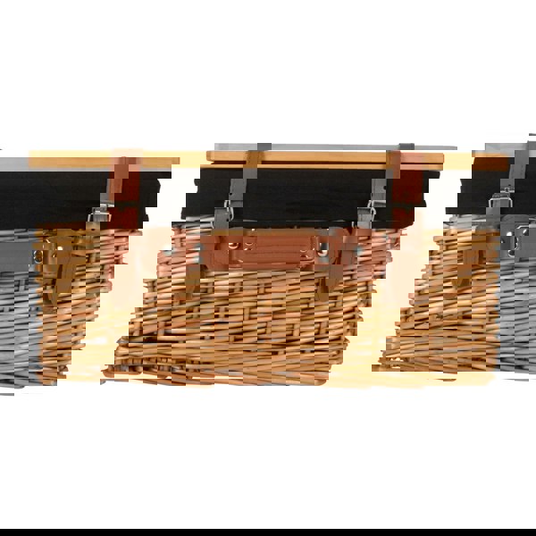 Double Steamed Black Lined Willow Picnic Basket with Pinewood Lid