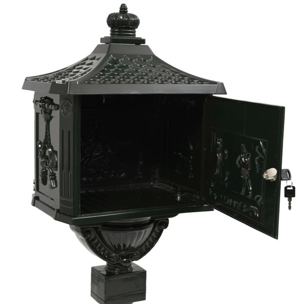 Berkfield Pedestal Letterbox Aluminium Vintage Style Rustproof Green
