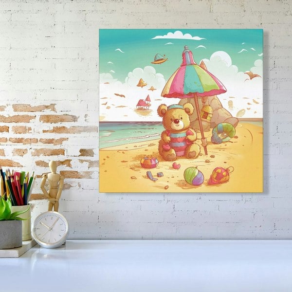 Warren Reed Lucky Teddy Bear On A Beach Holiday Canvas