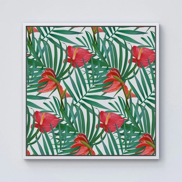 Warren Reed Tropical Flowers And Palm Leaves Framed Canvas