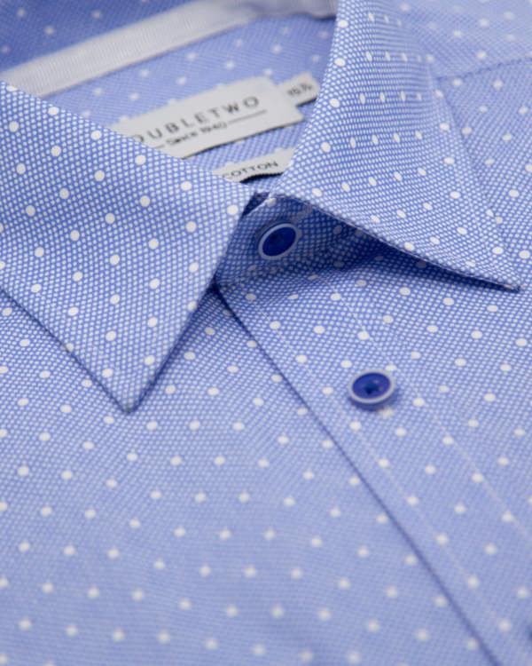 Blue Spot Print Cotton Long Sleeve Shirt