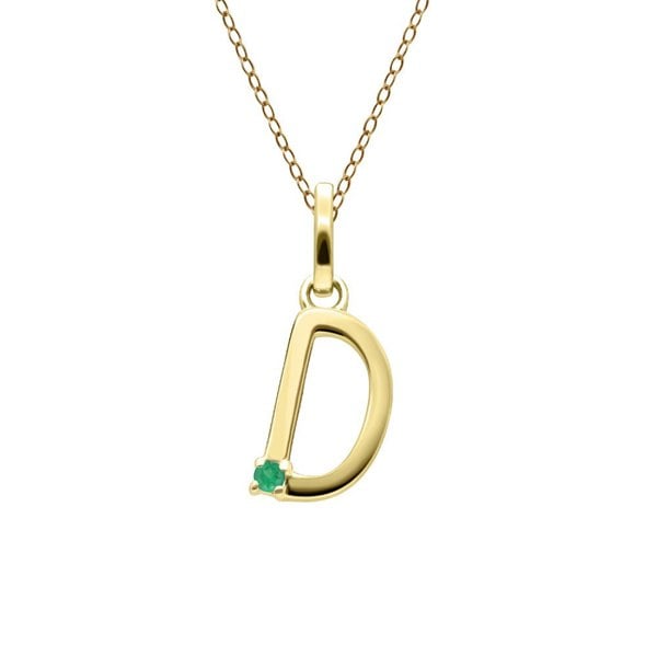 Gemondo Initial Emerald Letter Necklace In 9ct Yellow Gold