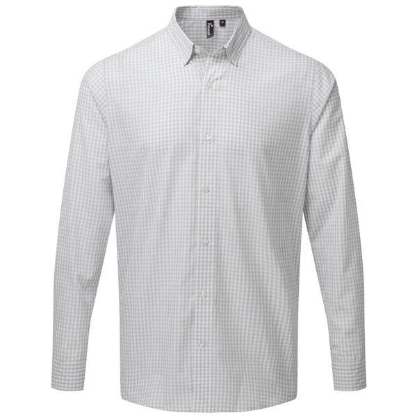 Premier Mens Maxton Checked Long-Sleeved Shirt - Silver/White