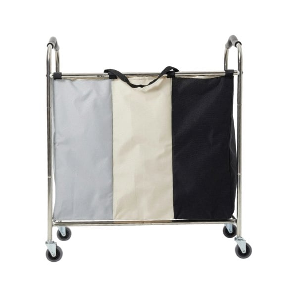 Living and Home 240L 3-Section Laundry Basket Detachable Metal Frames with Wheels