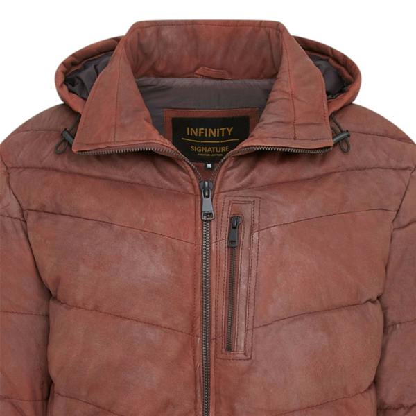 Infinity Leather Men's Leather Quilted Jacket Hooded Puffer Winter Coat - Olyic