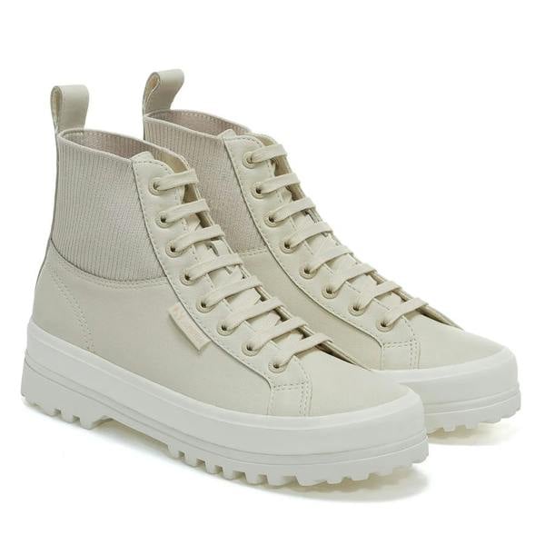 Superga Womens/Ladies 2644 Alpina Knitted Nappa Leather High Tops - Light Beige Eggshell/Avorio - 
