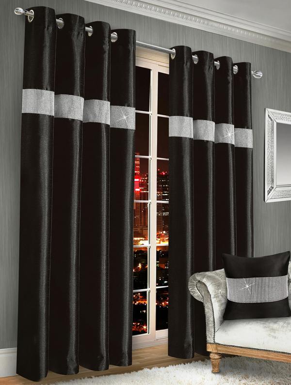 Intimates Elegant Ring Top Faux Silk Diamante Panel Curtains - Luxury Living Room Drapes - High-Quality, Durable Curtains - 117cm x 137cm