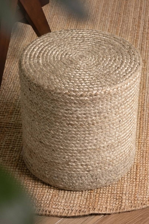 The Rugs Jutta Natural Jute Pouf - Handmade Boho Style