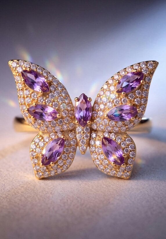 Latelita Butterfly Cocktail Ring Amethyst Gold