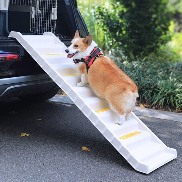 Folding Portable Dog Pet Stairs Ramp White Living and Home