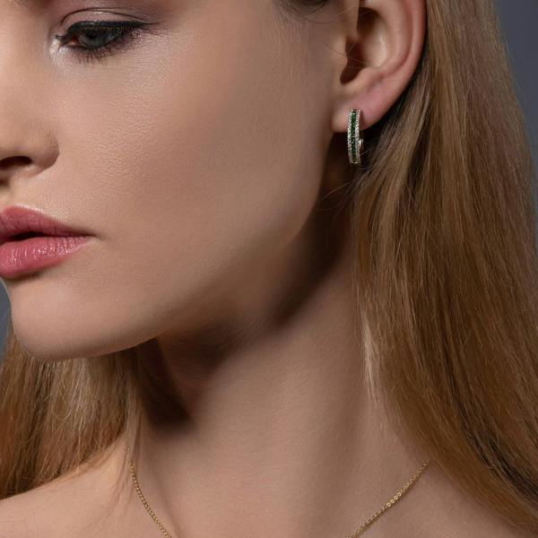 Gold Hoop Earrings with Green Cubic Zirconia Stones - namana.london