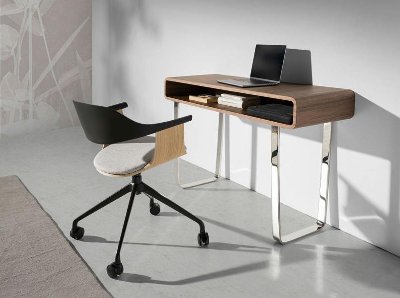 Angel Cerdá Rectangular Walnut and Chromed Steel Console Table 3000