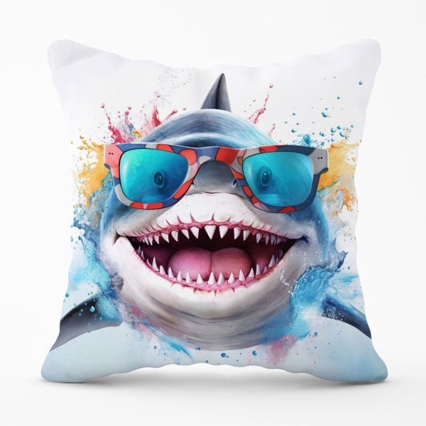 Warren Reed Splashart Shark In Glasses Cushions