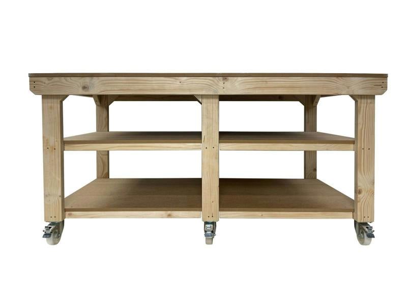 Arbor Garden Solutions Wooden Workbench MDF Top Depth-4ft With Wheels and Double Shelf