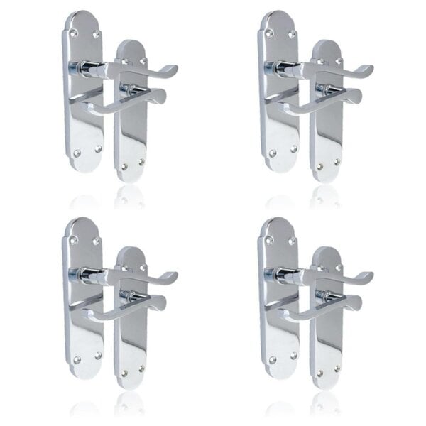 EDH Door Hardware Polished Chrome Victorian Scroll Door Handles on Shaped Backplate – 170mm x 40mm 4 Pairs