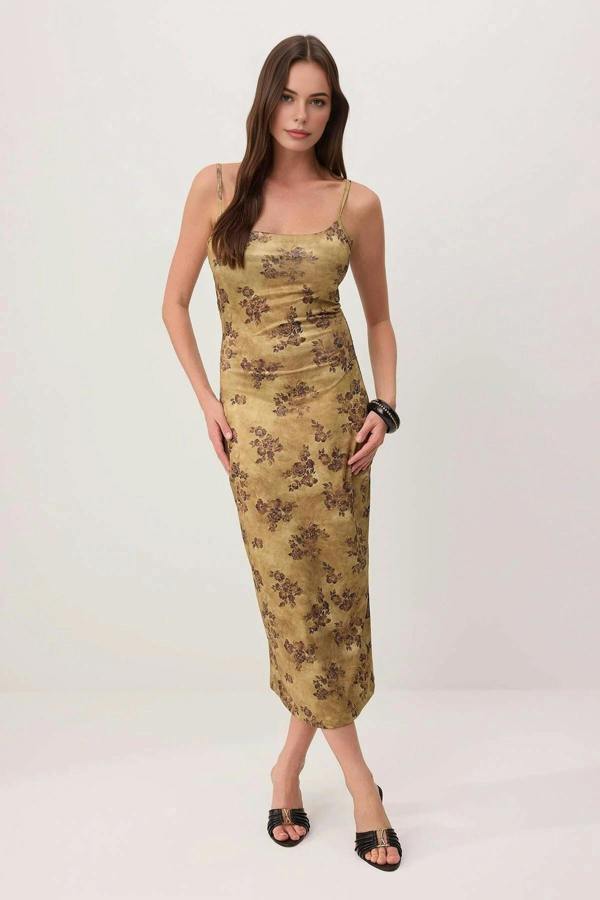 WOVCOR Floral Bodycon Square Neck Sleeveless Knitted Dress