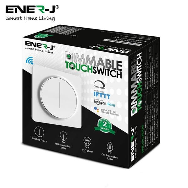 ENER-J Smart Wi-Fi Dimmable Switch 1 Gang, Smart Dimmable Switch For Led Lights, Compatible With Alexa For Dimming Lights & Bulbs, White
