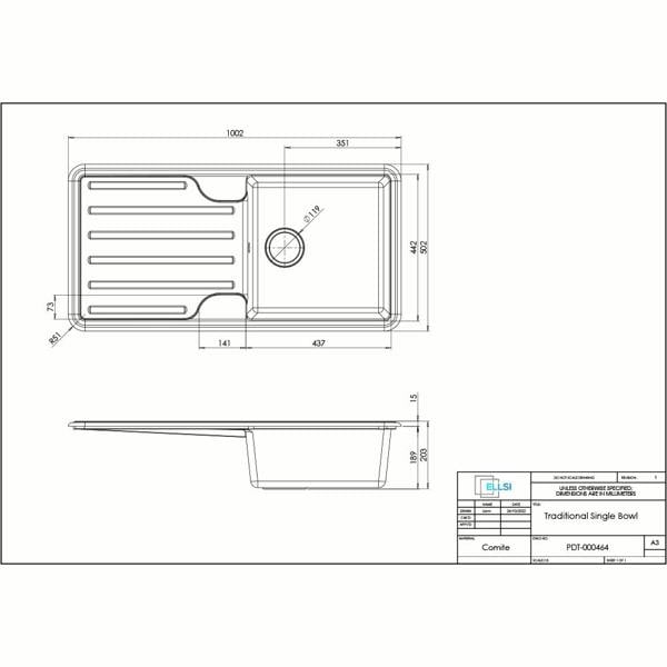 Flode Traditional Gloss White Comite Single Bowl Kitchen Inset Sink & Drainer | 1000 x 500mm | Supplied with Chrome Basket Strainer Waste