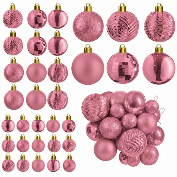 Neo Champagne 36 Christmas Tree Ornaments Set Baubles Glitter Balls Holiday Festive Decorations Assorted Sizes Colours Home Party Décor