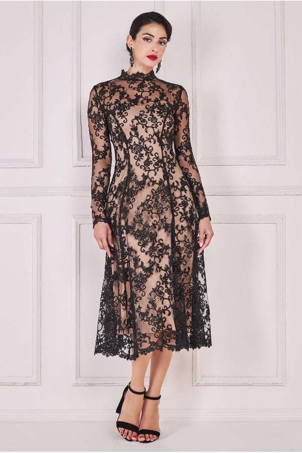 Lace Multiway Midi With Flared Skirt - Black DR4003