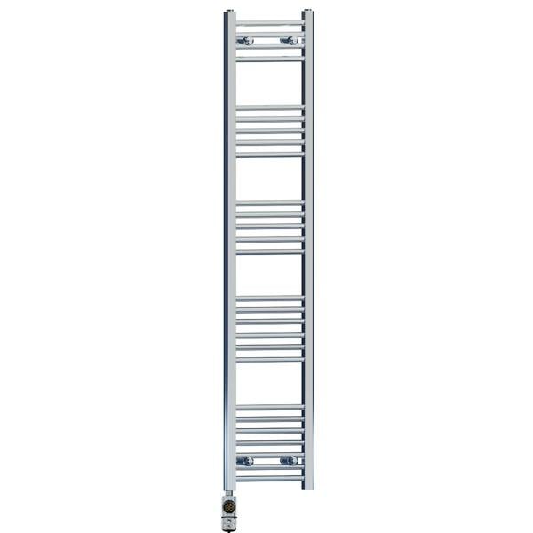 MYHOMEWARE 300 x 1600 mm Chrome Electric Bathroom Towel Rail Radiator Heater With AF Thermostatic Electric Element Pre-Filled