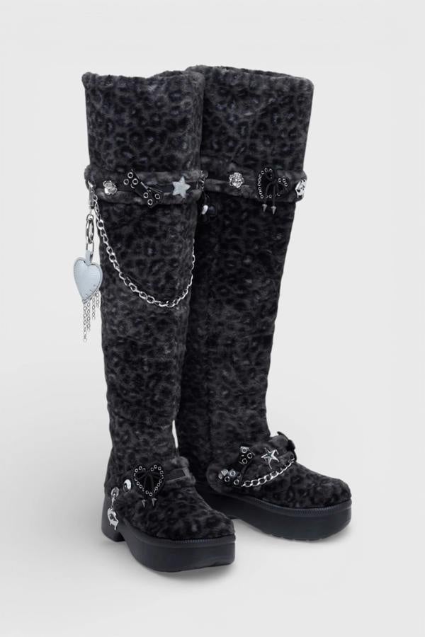 Crocs Classic Unfurgettable Knee High Boot Black Leopard