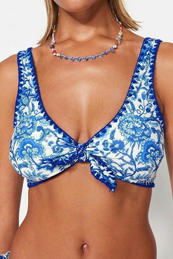 WOVCOR Striped Embroidered Triangle Covered Bikini Top