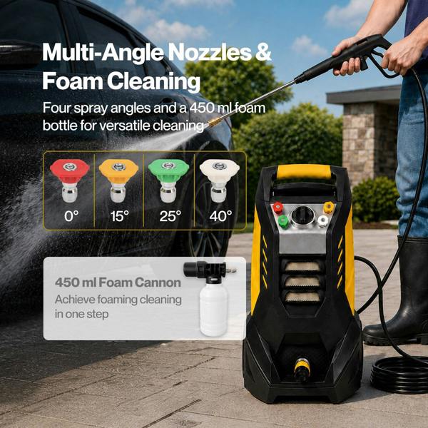 Spector Pressure Washers 2200W with Foam Bottle Patio for Car Cleaning Yellow
