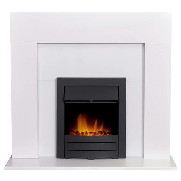 Adam Miami Fireplace in Pure White with Colorado Electric Fire in Black, 48 Inch