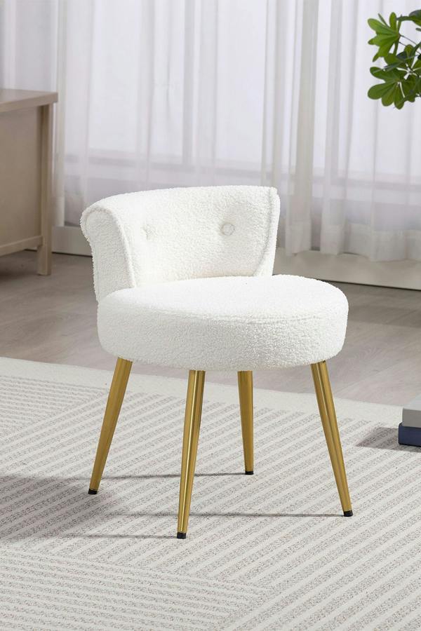 Living and Home Teddy Fleece Dressing Table Stool with Iron Legs