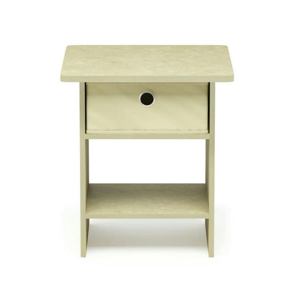 WALPLUS Dario End Table/Night Stand with Storage Shelf & Bin Drawer, Cream Faux Marble/Ivory - Space-Saving Home Organizer