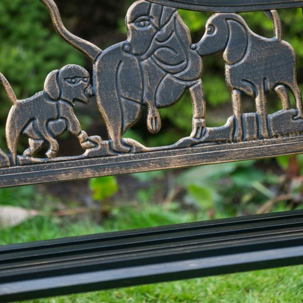 The Garden Marketplace Metal Garden Bench with Cast Iron Puppies Design Back Rest