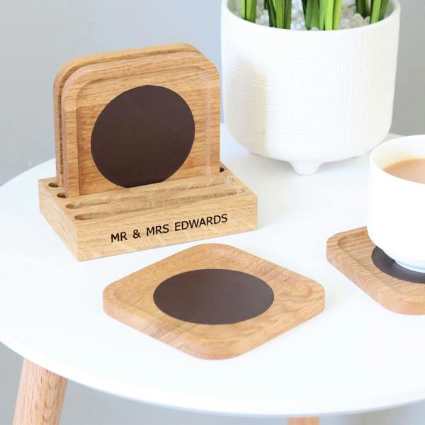 MijMoj Design Personalised Coaster Set In Solid Oak