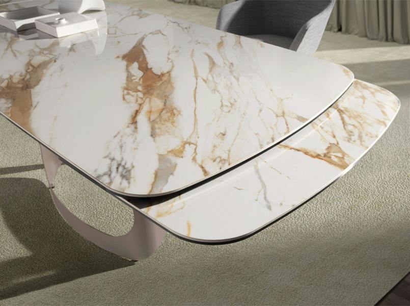 Angel Cerdá Oval extendable dining table with porcelain marble and metallic sand steel 1188
