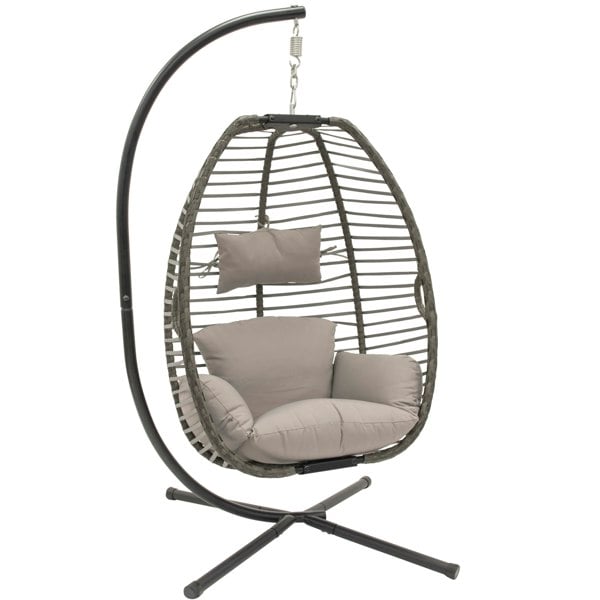 Vivere Nest Hanging Chair With Stand in Moonstone