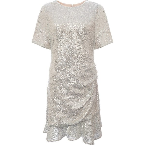 Forever 21 Forever New Women's Silver-Silver Curve Cap Sleeve Frill Hem Sequin Mini Dress