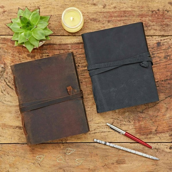 Paper High Buffalo Leather Journal with Leather Tie