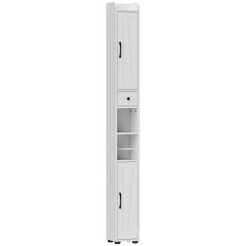 Wyld Haus Mittori Farmhouse Style Slim Bathroom Storage Cabinet With Barn Doors And Toilet Roll Holder White