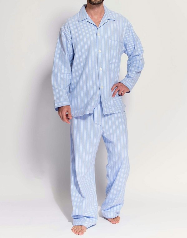 British Boxers Men's Brushed Cotton Pyjama Set – Westwood Blue Stripe