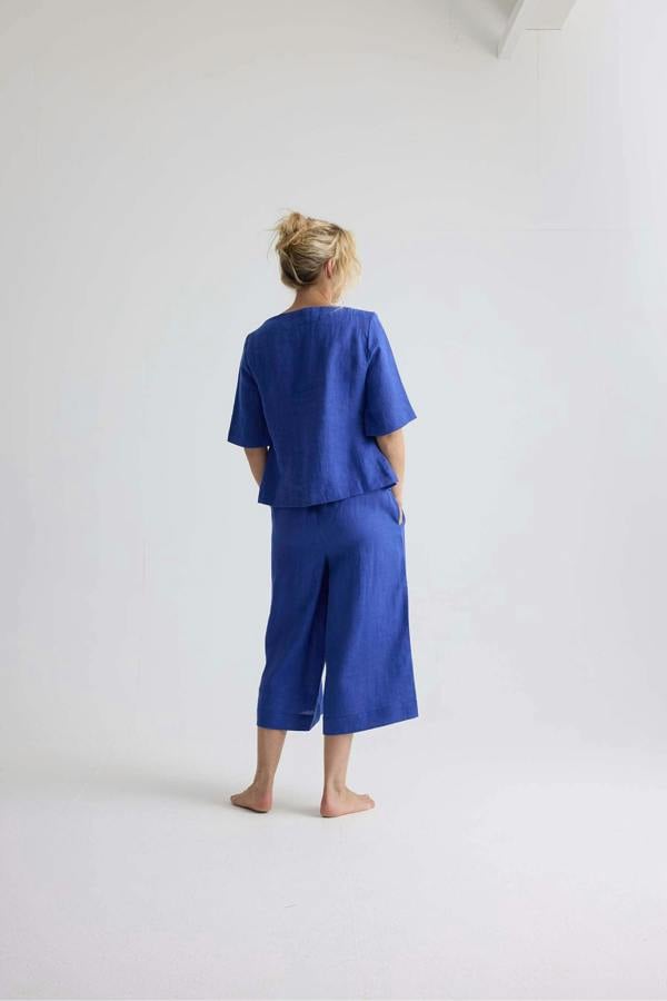 Pretty You London Relaxed Linen Colette Trousers In Bluing