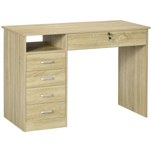 Wyld Haus Yodino 110cm Oak Finish Home Office Desk With 5 Drawers And Side Shelving