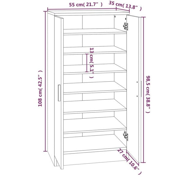 Berkfield Shoe Cabinet High Gloss White 55x35x108 cm Engineered Wood