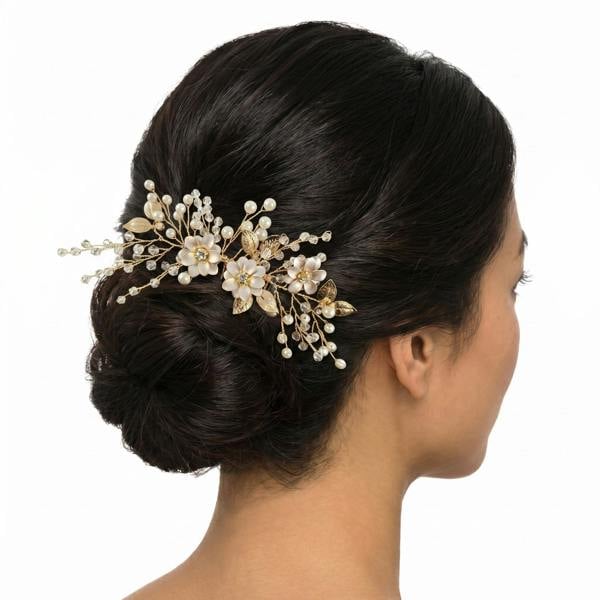Gold Trip Frosted Flower Hair Comb