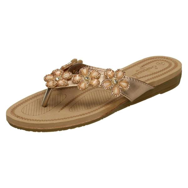 Savannah Ladies Savannah Jewelled Flower Trim Toepost Sandals