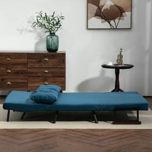 Wyld Haus Lenasu Nasa Velvet Blue 4 In One Convertible Double Sofa Bed With Cushions